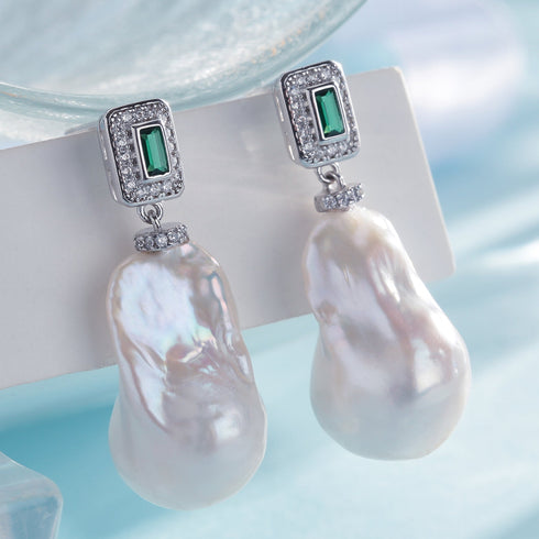 Cessie Green Zirconia Baroque Pearl Earrings